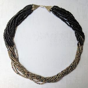 Black & silver seed bead twist necklace